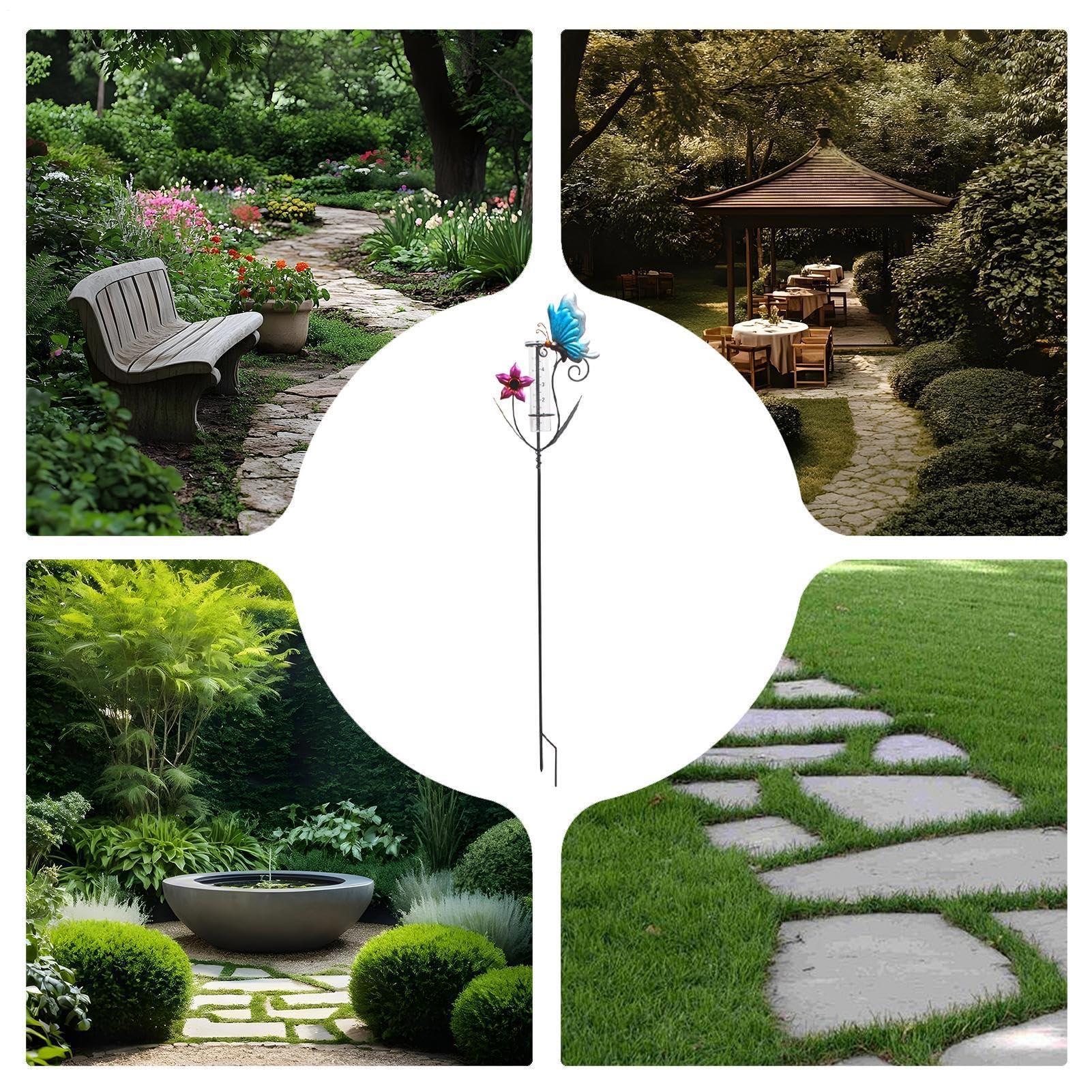 Pluviomètre Objet Décoration Mesure Pluie Design Papillons et Fleurs