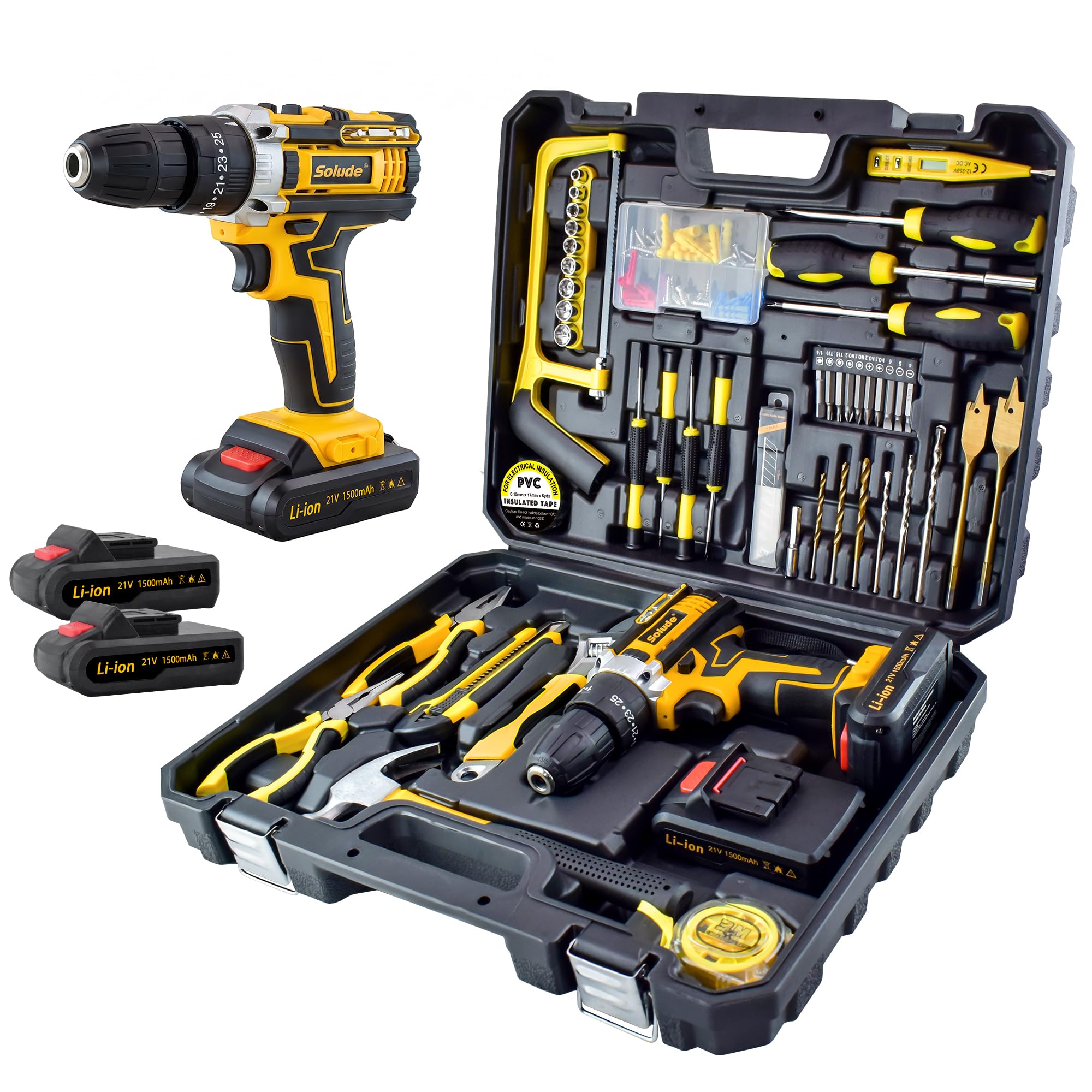 Amazon.com: SOLUDE 125-Piece Home Tool Set with Drill,21V Cordless