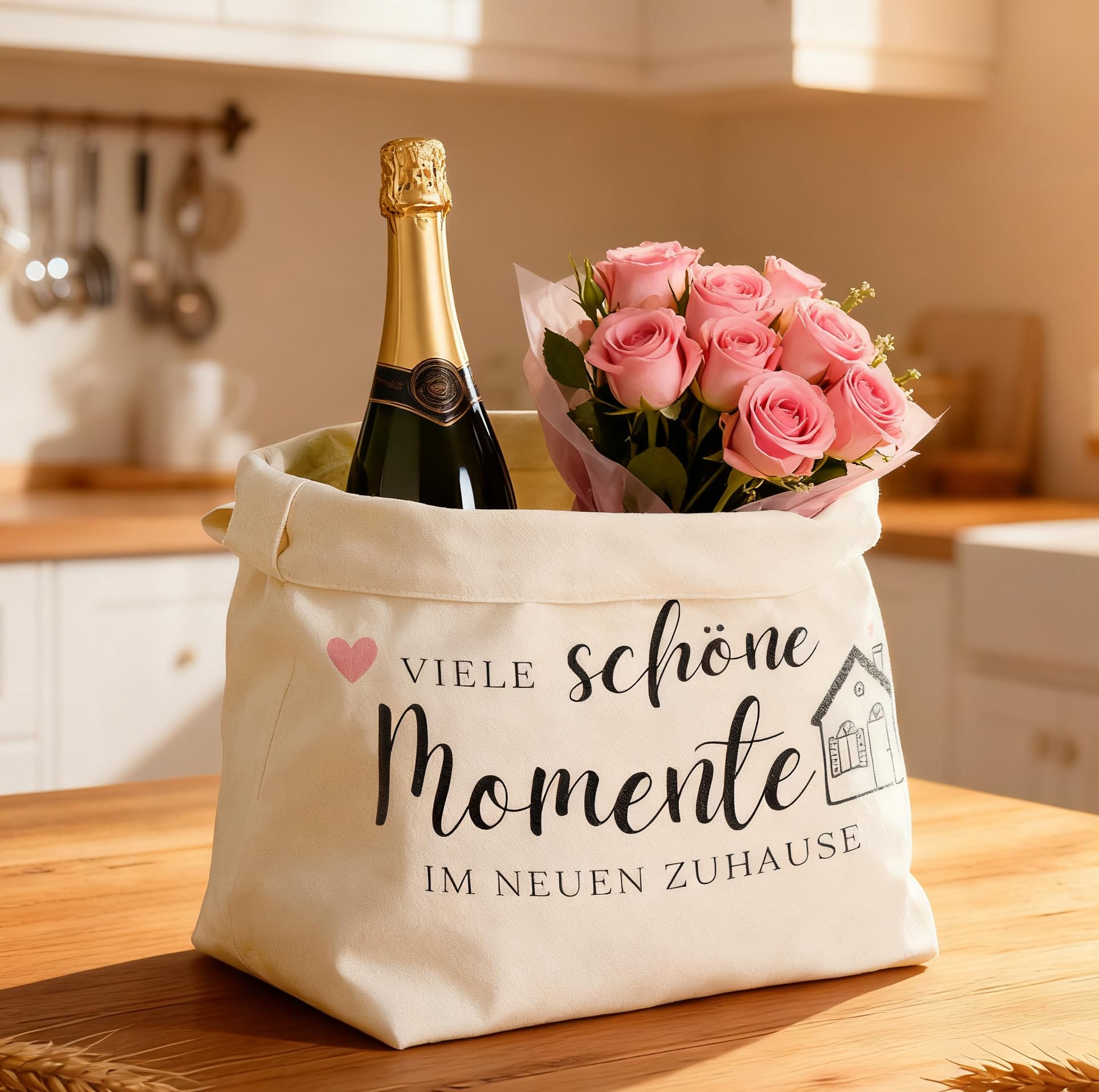 Brotkorb Einzugsgeschenke Wohnung-Viele schöne Momente Im Neuen Zuhause,Einweihungsgeschenk Haus Brötchenkorb, Geschenk zum Einzug,Einweihungsgeschenk Wohnung (Einzugsgeschenke)