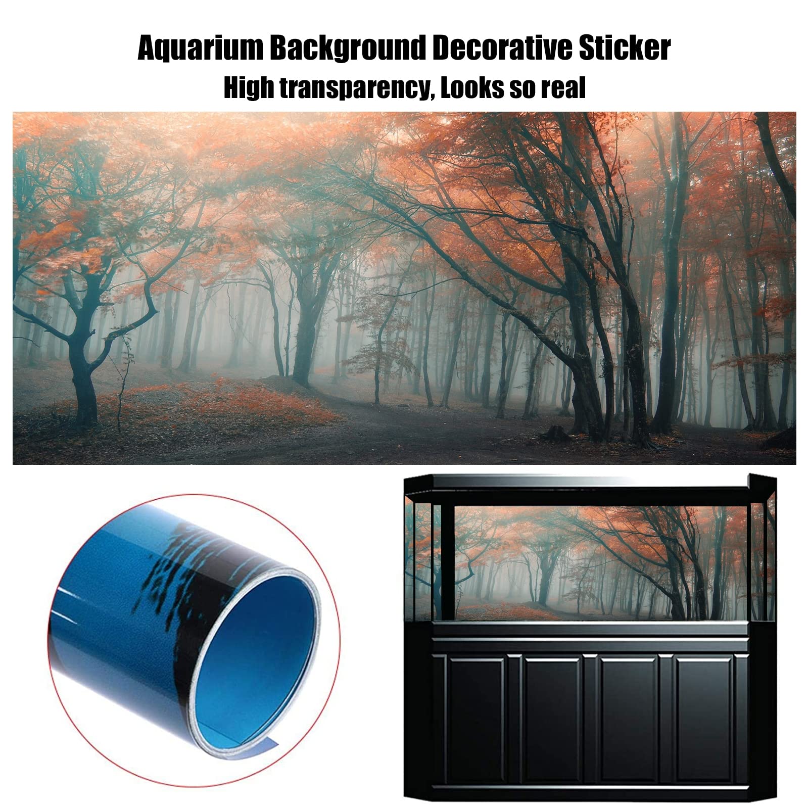 BAHULA Fond d'aquarium en PVC 3D - Soleil - Forêt - Poster mural - Peinture décorative - Autocollant pour aquarium - 122 x 76 cm