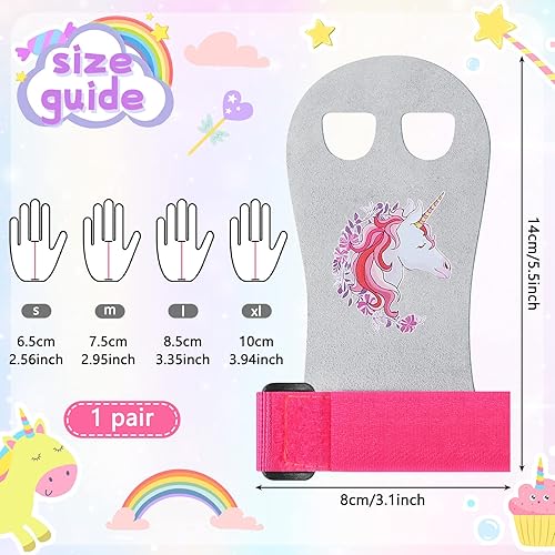 Miniatura 4 de Juego de 6 muñequeras de gimnasia con banda para el sudor, para niñas, jóvenes, unicornio, gimnasia, bar, guantes deportivos de mano con cordón para