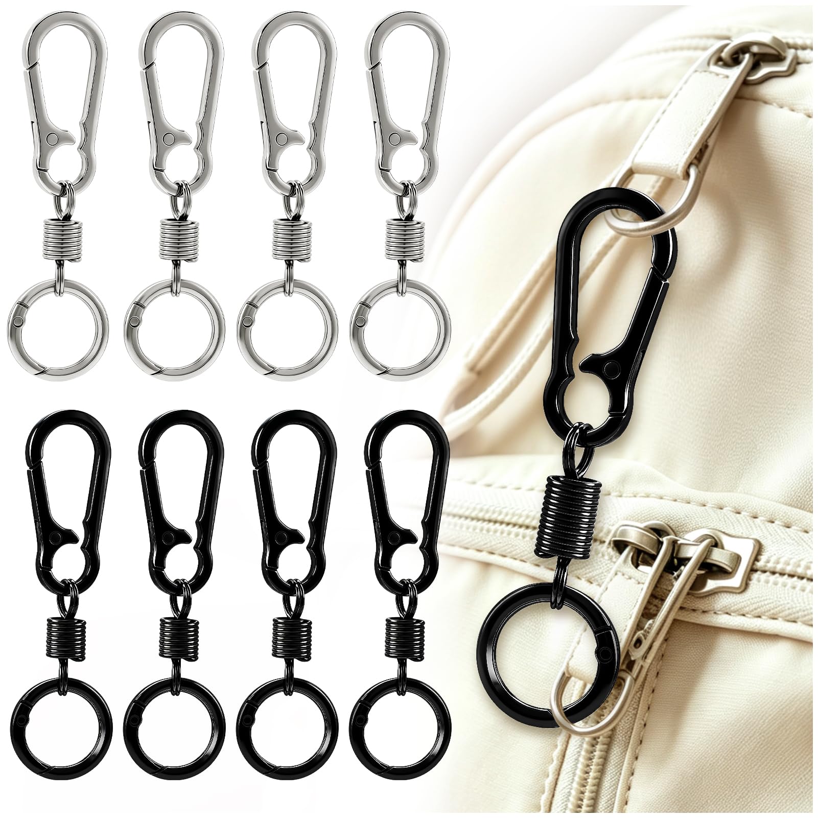 Lestp Black Silver 8Pack Zipper Clips Anti Theft Double Opening Small Carabiner Clips Zinc Alloy Zipper Locks Keychain Carabiners Bag Lock For Travel Purse Crossbody Backpacks Luggage Suitcase Keys Outdoor Sports
