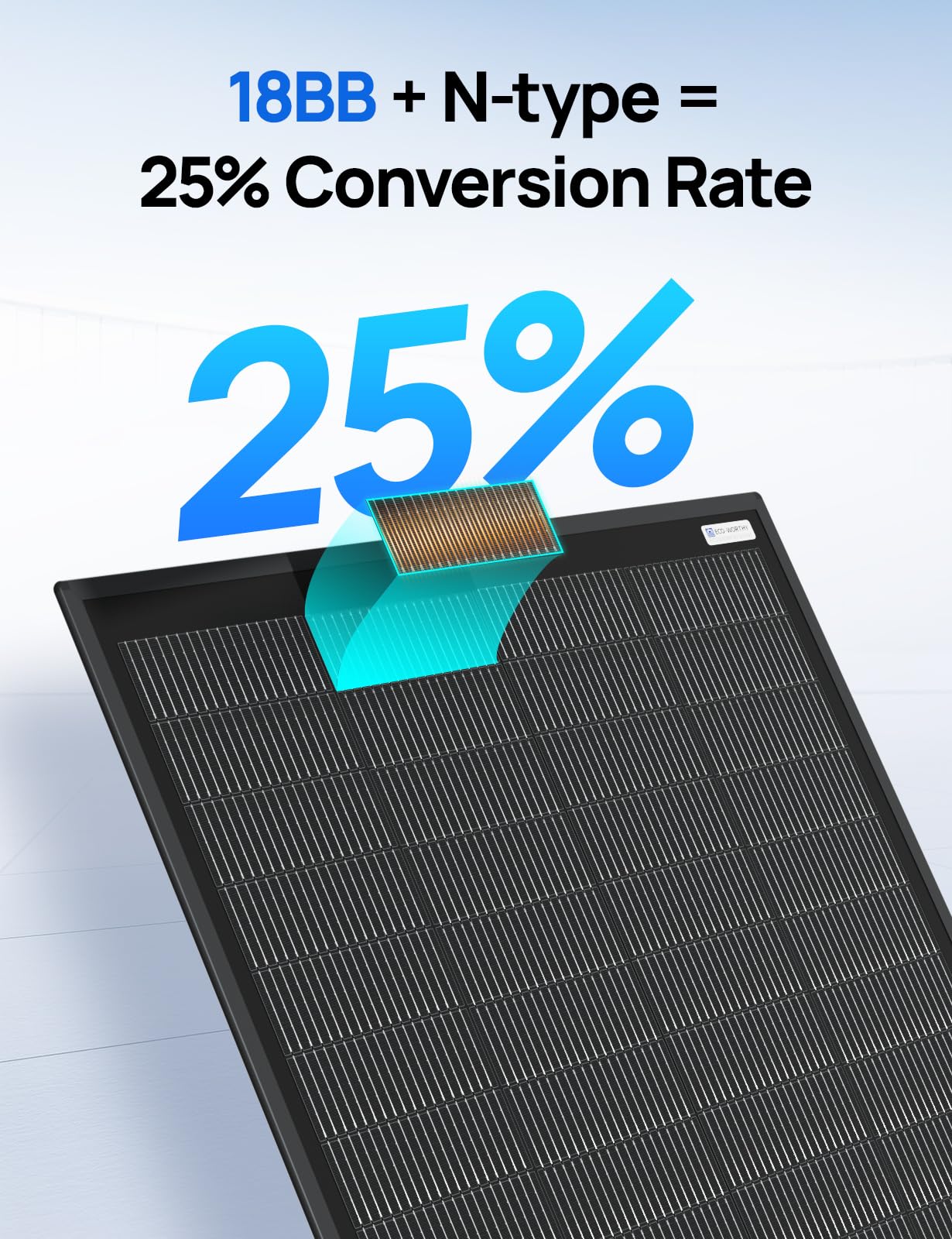 ECO-WORTHY Lekki panel słoneczny 400 W z uchwytem, 2 sztuki, monokrystaliczny moduł solarny 200 W, idealny do ładowania baterii, na balkon, do ogrodu, na kemping, łódź i dach domu