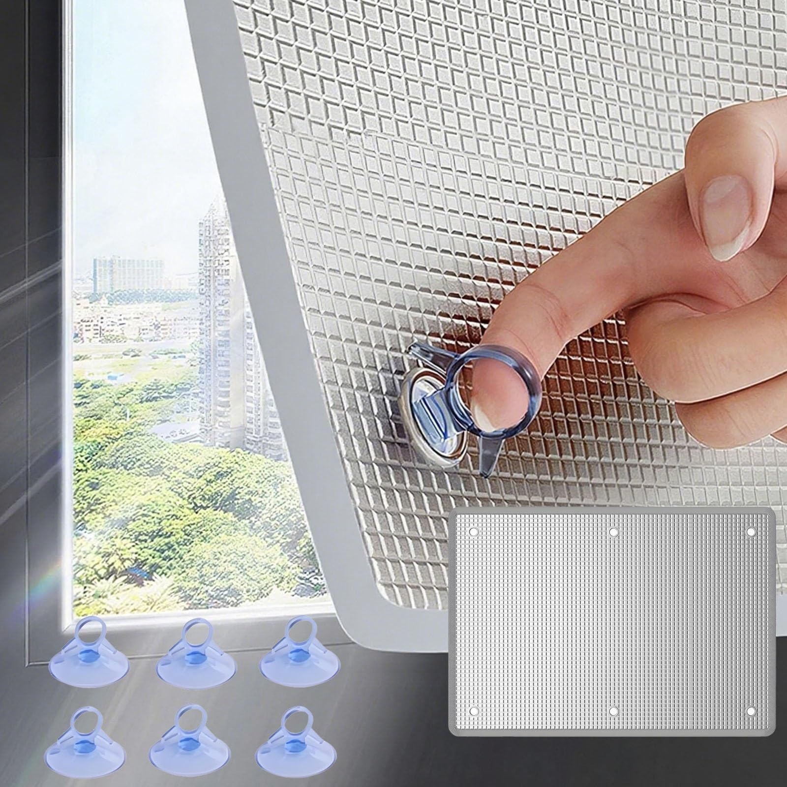 Film de Protection Solaire Anti Chaleur pour Fenetre, Film Aluminisé Réutilisable avec Ventouse, Panneau Réfléchissant Isolation Thermique, pour La Maison Cuisine Véranda Bureau(Gray,150x160 cm)