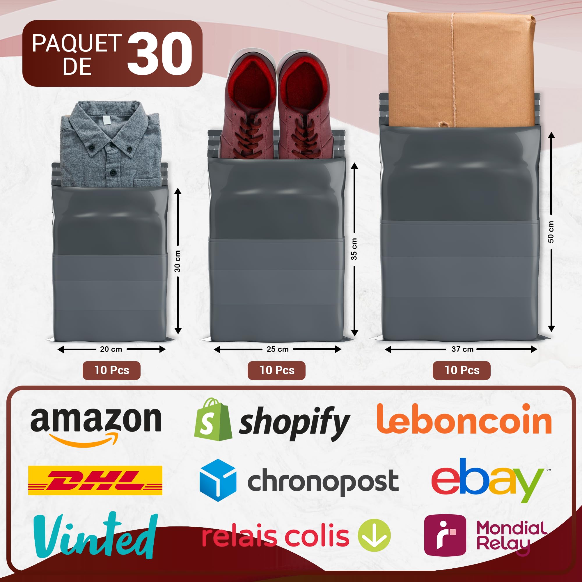 UGIX Buste per Spedizioni Vinted - Sacchetti Spedizione Opaqui Auto-adesivi, Pacchi per Spedizioni Vinted Vestiti, Scarpe,Libr i- Resistenti all'Acqua e Strappi - 30Pcs-3 Misure