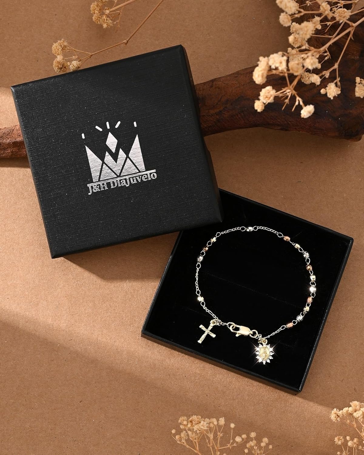 J&H DiaJuvelo Rosary Bead Cross Bracelet 14k Gold Plated Virgin Mary Bracelets Non Tarnish Religious Catholic Virgen de Guadalupe Jewelry Catolicos Rosarios Confirmation Baptism Charm Gifts for Women - Image 6