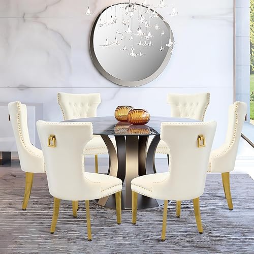 Miniatura 7 de Juego de 2 sillas de comedor de terciopelo, sillas de comedor tapizadas con patas de acero inoxidable, silla de cocina copetuda con botón trasero y