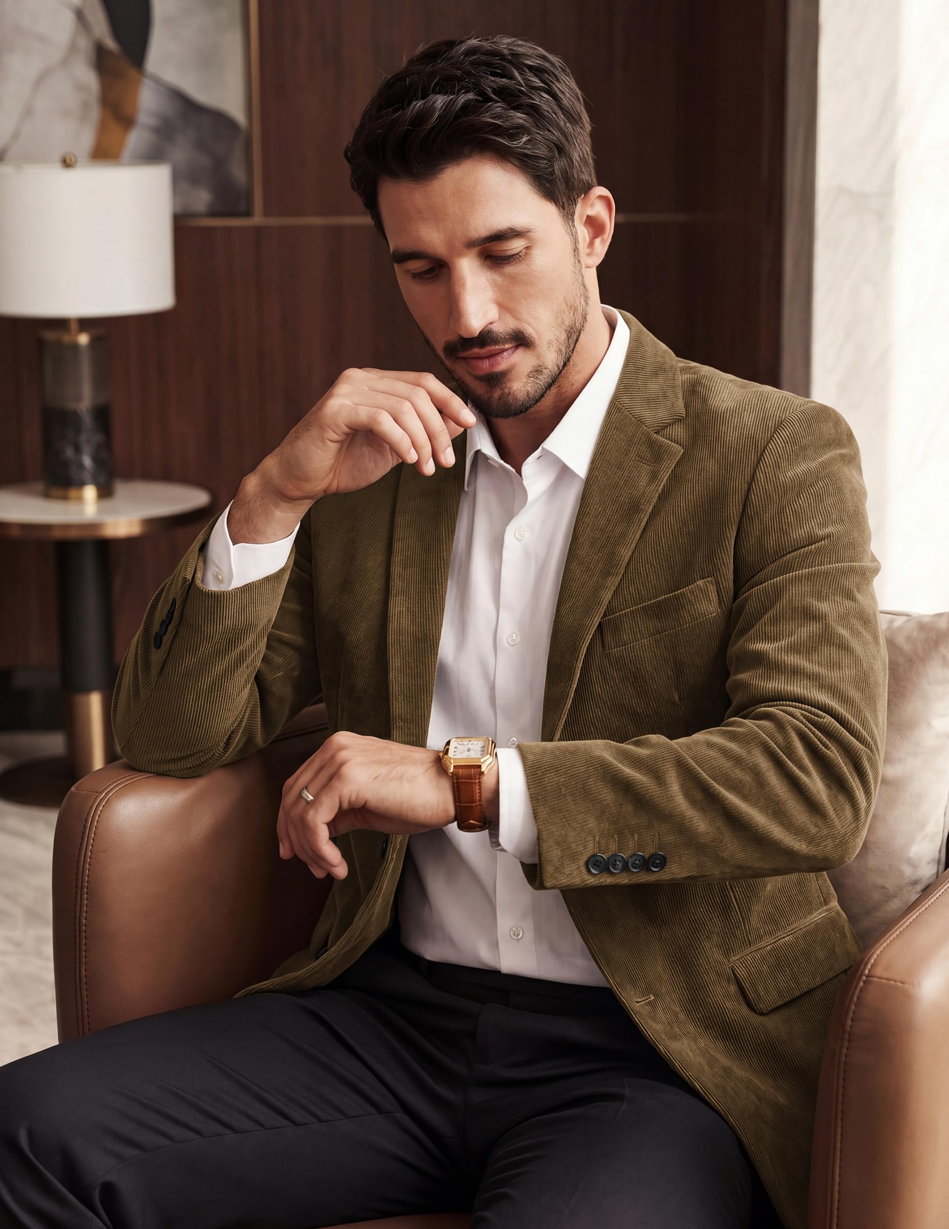 PJ PAUL JONES, Giacca da uomo in velluto a coste, slim fit, con due bottoni, stile casual e sportivo