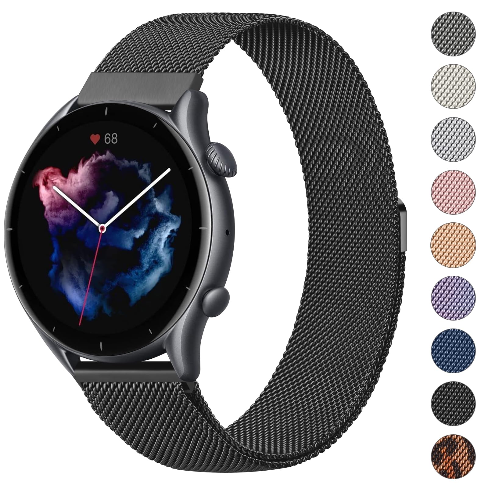 Vancle 22mm Metal Strap for Amazfit Bip 5/ GTR 4/ GTR 3/ GTR 3 Pro/ GTR2/ GTR 2e/ GTR 47mm for Women Men, Stainless Steel Mesh Replacement Wristbands Sports Bracelet, Black