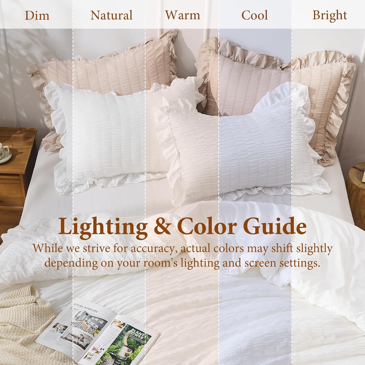 JOLLYVOGUE King Size Comforter Set, White Seersucker 3 Pieces Comforters King Size, Lightweight & Fluffy Bedding Sets King for All Season with 1 Ruffle Comforter and 2 Ruffle Pillowshams - Image 8