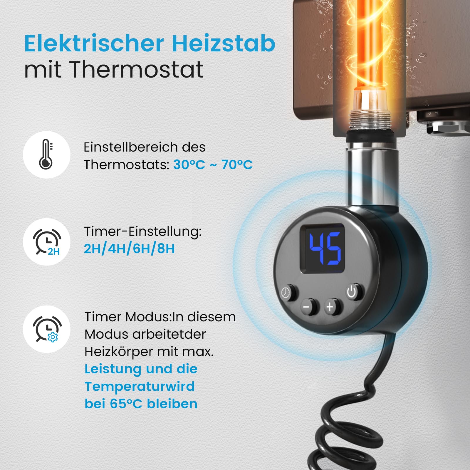 Heilmetz Badheizkörper Elektrisch 1176x600mm 600 Watt Digitaler Thermostat Handtuchheizkörper Timer-Funktion