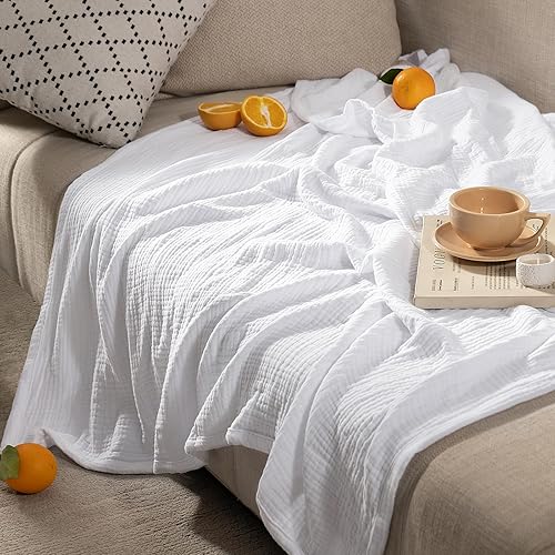 Miniatura 2 de PHF - Manta de muselina 100% algodón para adulto, suave al tacto, transpirable y ligera, perfecta para la decoración del hogar, sofá, cama, para