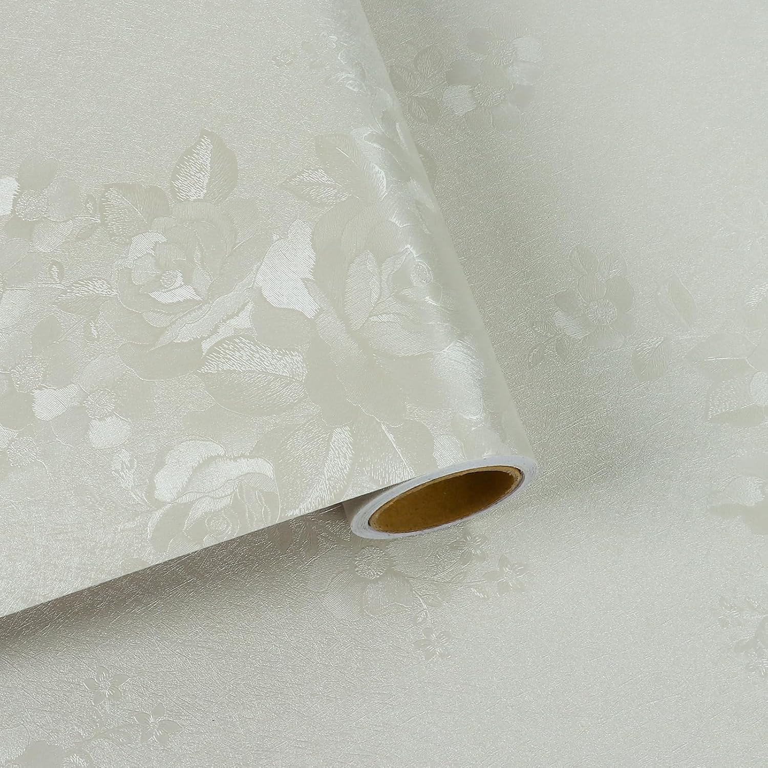 Beige Embossed Floral Wallpaper Textured Neutral Rose Flower Wallpaper for Bedroom Bathroom Peel and Stick Removable Floral Contact Paper for Cabinet 11.8"x118" Self Adhesive Wall Paper