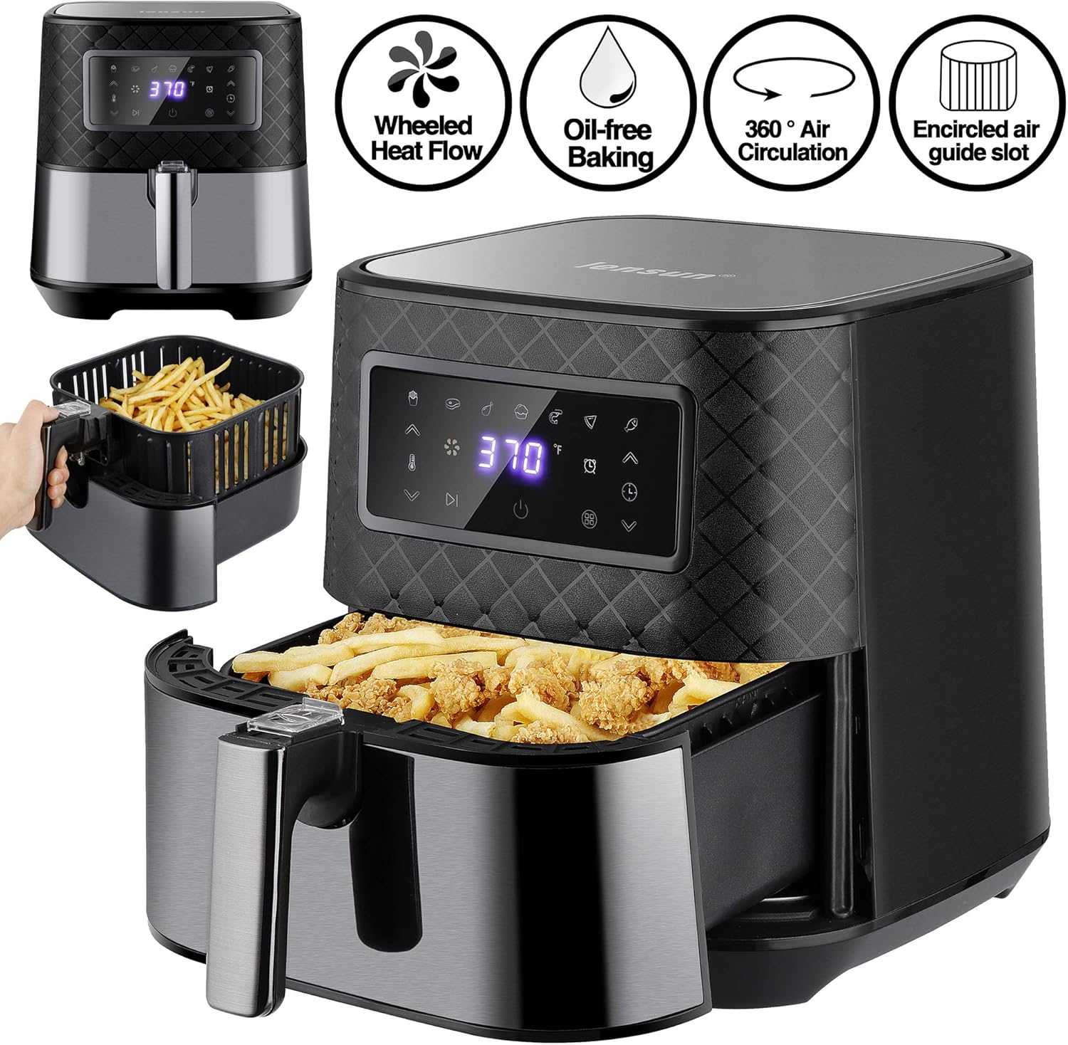 Hоlіdау Dеаlѕ 🛒 Lensun Air Fryer Pro 2021 Upgraded 1700-Watt Electric Air Fryer Oven Cooker with Preheat - Appointment Function - Keep Warm - Auto Shut off - XL Family Size for Roasting/Baking/Grilling