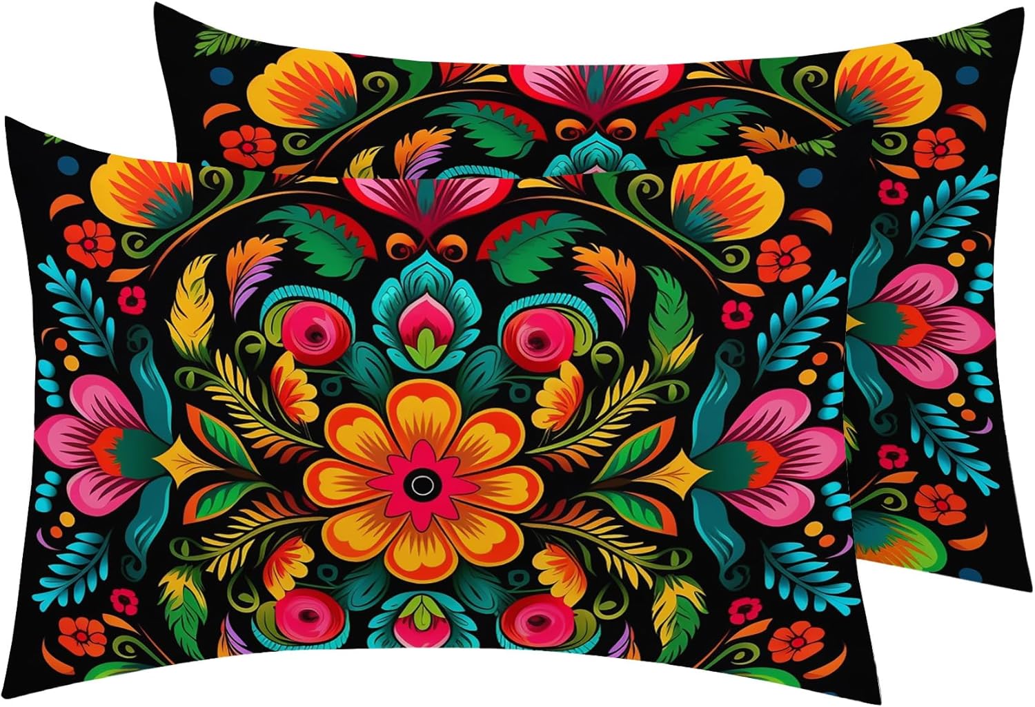 Mexican Flower Pillow Cases Standard Size Set of 2 - Soft Breathable Microfiber Pillowcases with Envelope Closure, Mexico Floral Colorful Patterned Pillow Covers, Mexican Flower Decor