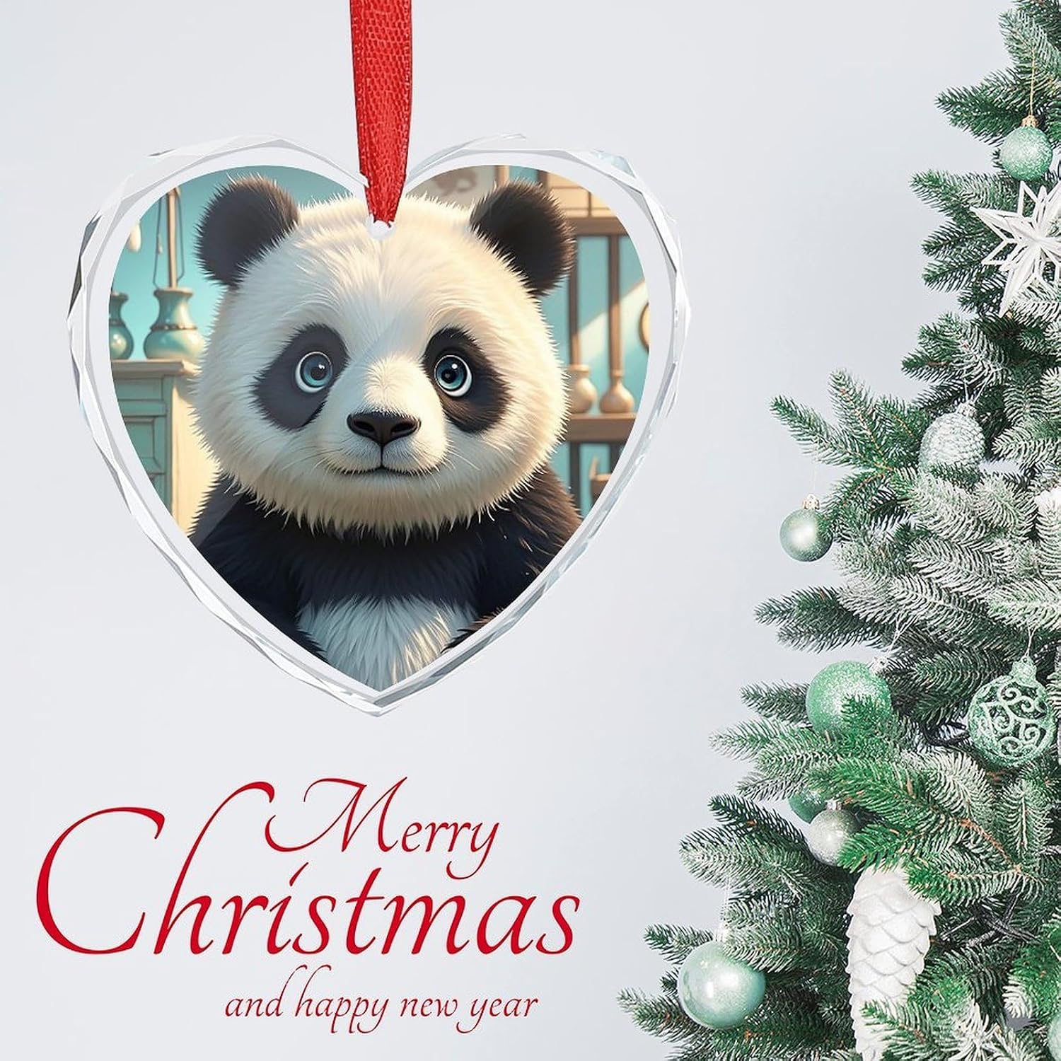 Anime Panda Face Heart Pendant for Gift, Personalized Christmas Glass Hanging Decorations, Portable Keepsake Pendant for Couples, Xmas Tree Ornaments for Home image 3