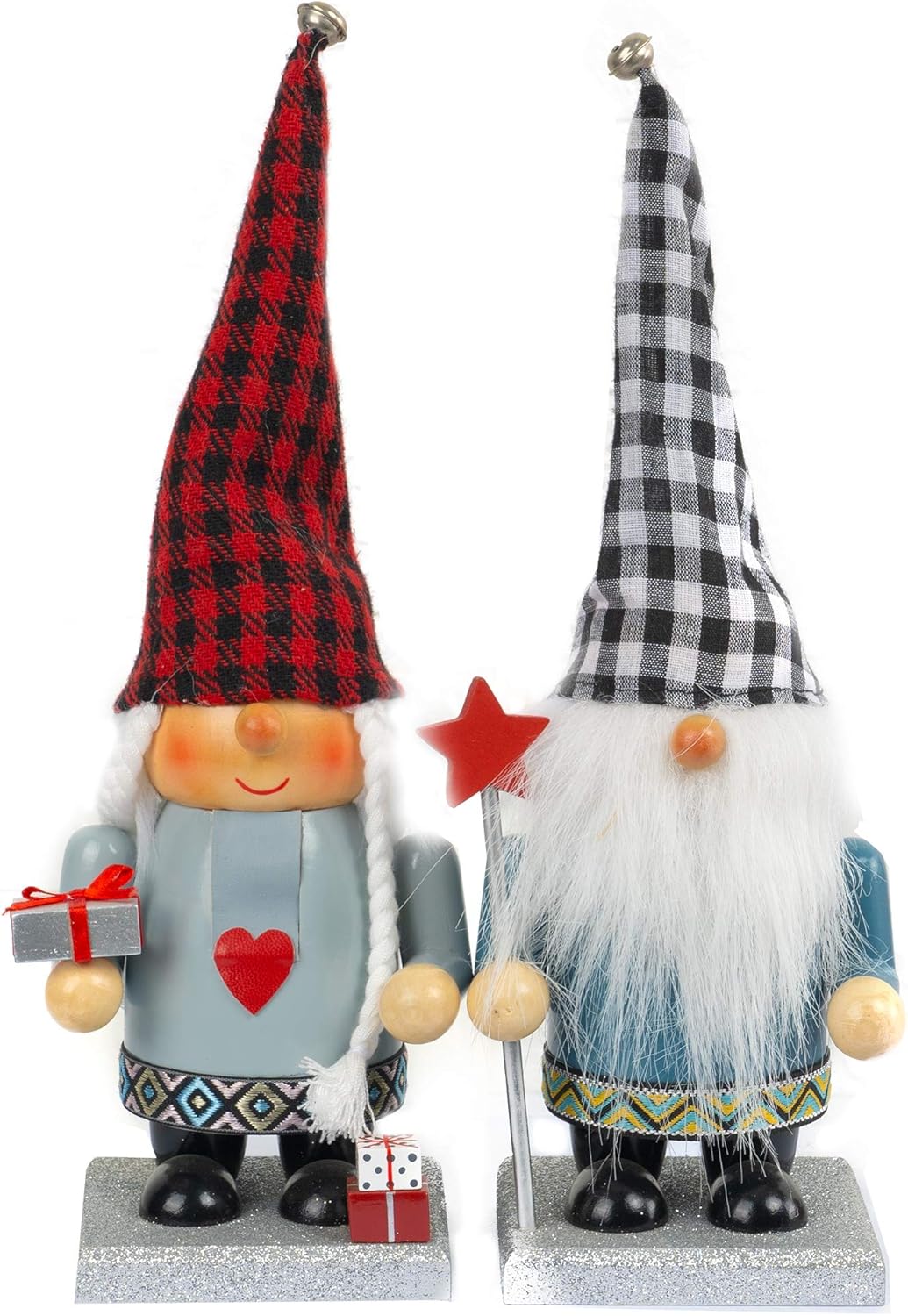 FUNPENY 11" Christmas Decorative Nutcracker, 2 Set Handmade Wooden Gnome Plush Scandinavian Swedish Tomte, Elf Toy Holiday Present, Festive Collectible Nutcracker, Tabletop Christmas Decorations