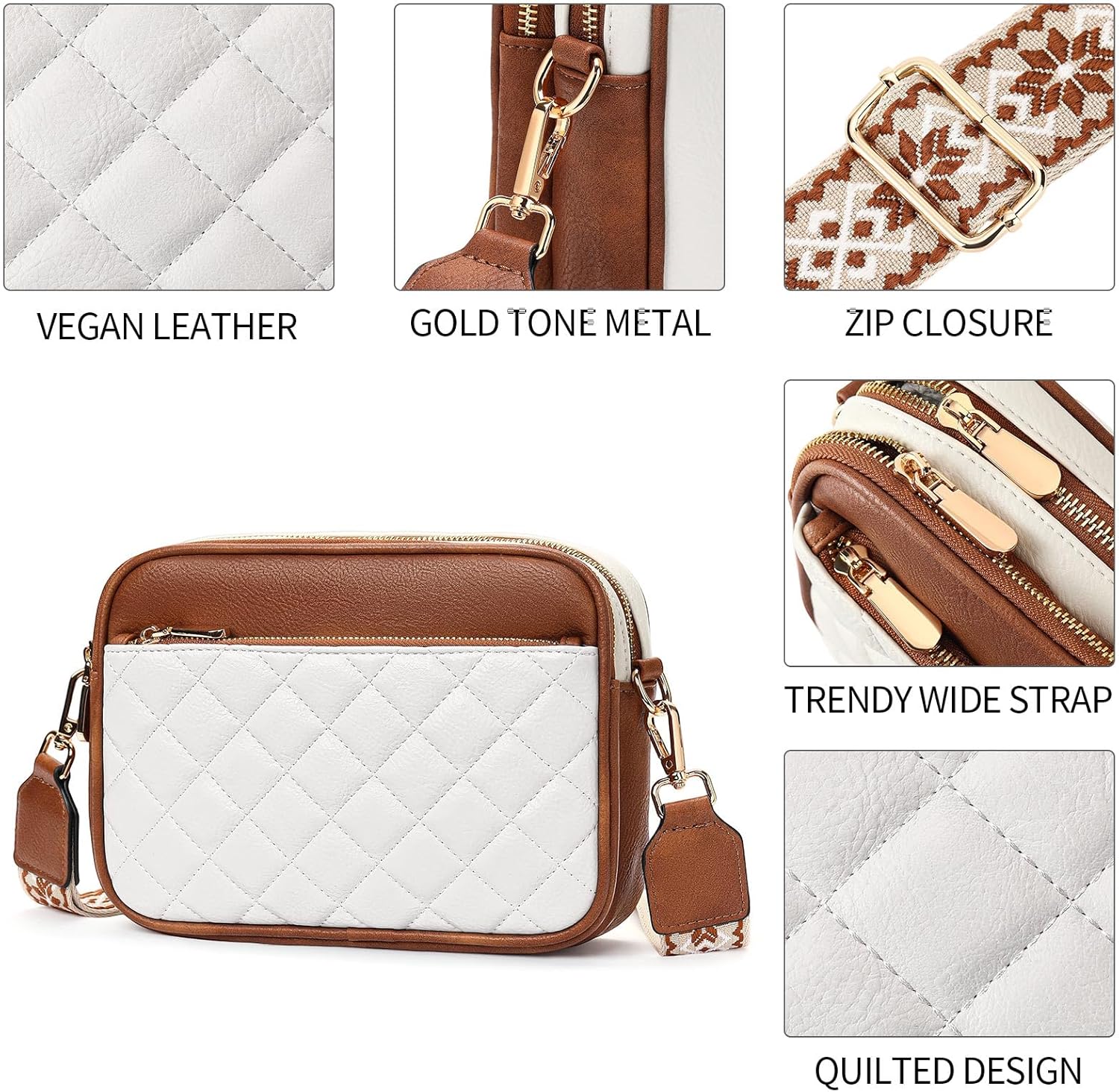 FALAN MULE Small Crossbody Bags for Women Pu Leather Triple Zip Cell Phone Handbag with Adjustable Shoulder Strap - Image 5