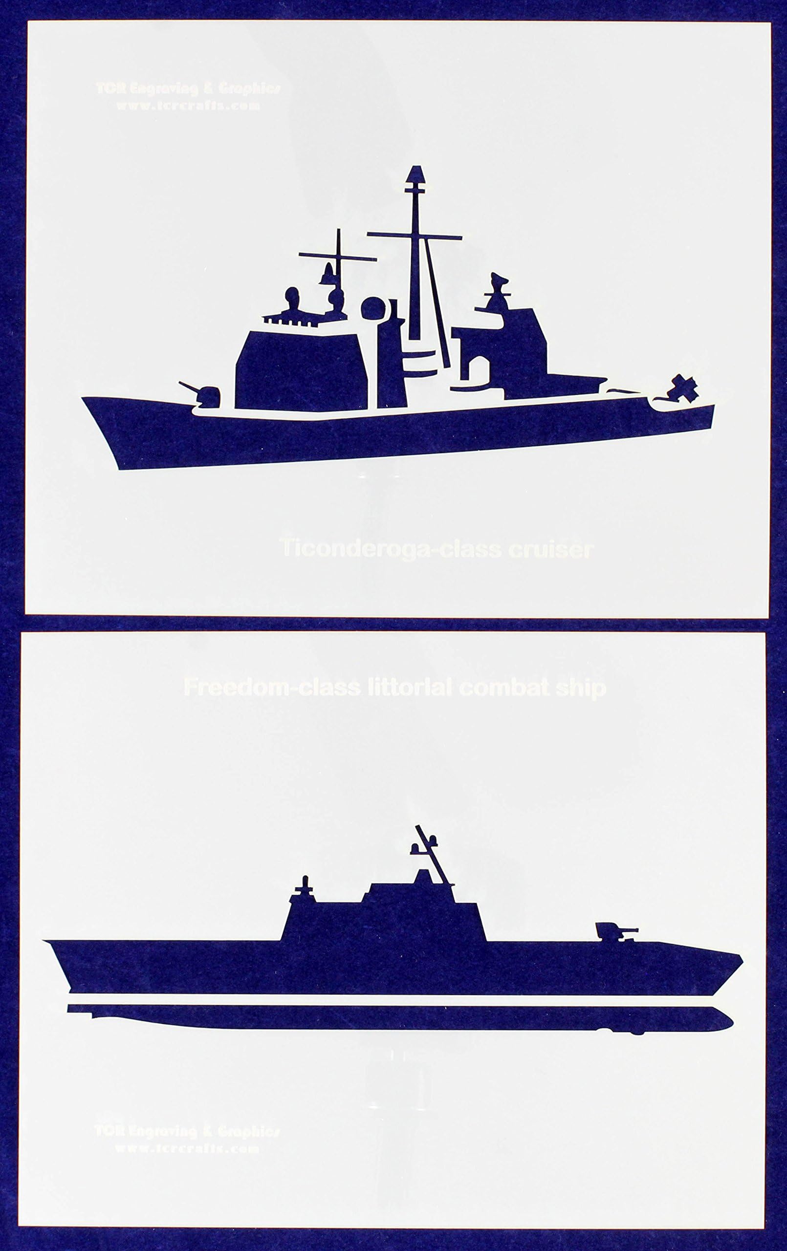 TCR Templates U.S. Navy Ships-Combat-Cruiser- 2 Piece Stencil Set 14 Mil 8" X 10" Painting /Crafts/ Templates