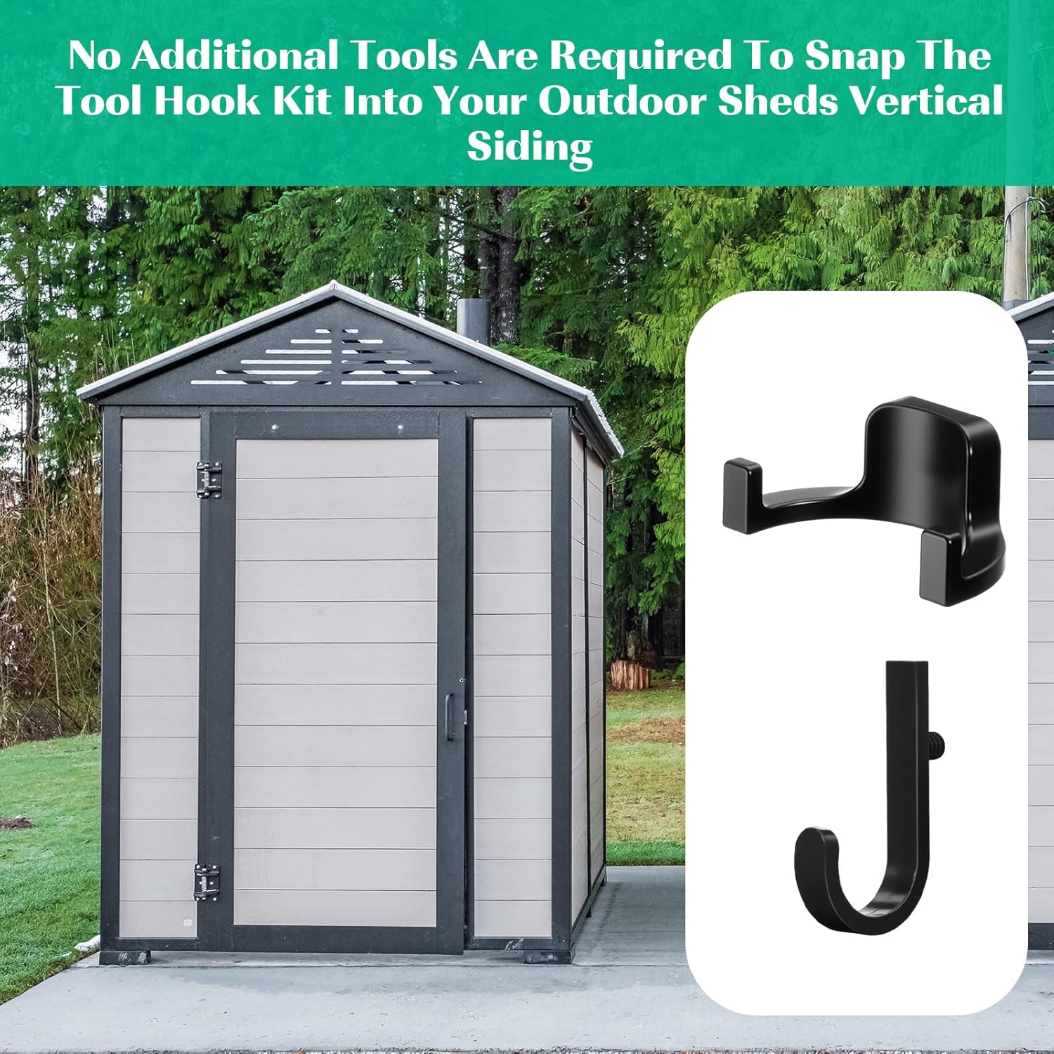 20 Pcs Storage Shed Tool Hooks Tool Hanger Compatible with Suncast Shed Accessories for Hanging Storage Shelves Organizer Accessories Parts Replacement Screws Brackets (J Shape/u Shape,Black)