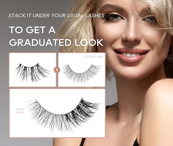 Onlyall Natural Lashes Half Lashes Natural Look False Wispy Eyelashes Clear Band Lashes Pack 3D Faux Mink Lashes 7 Pairs C03