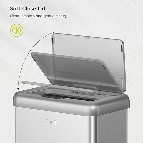 Miniatura 6 de EKO Cubo de basura vintage con sensor de movimiento de 50 litros13.2 galones, compartimento doble de 32 L + 18 L de acero inoxidable para cocina,