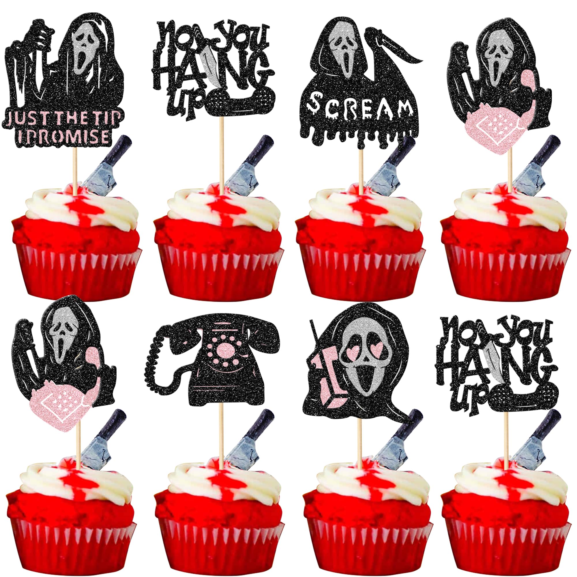 Ghost Face Cupcake Toppers - 12 Pack Scream Horror Movie Halloween Cake Decorations