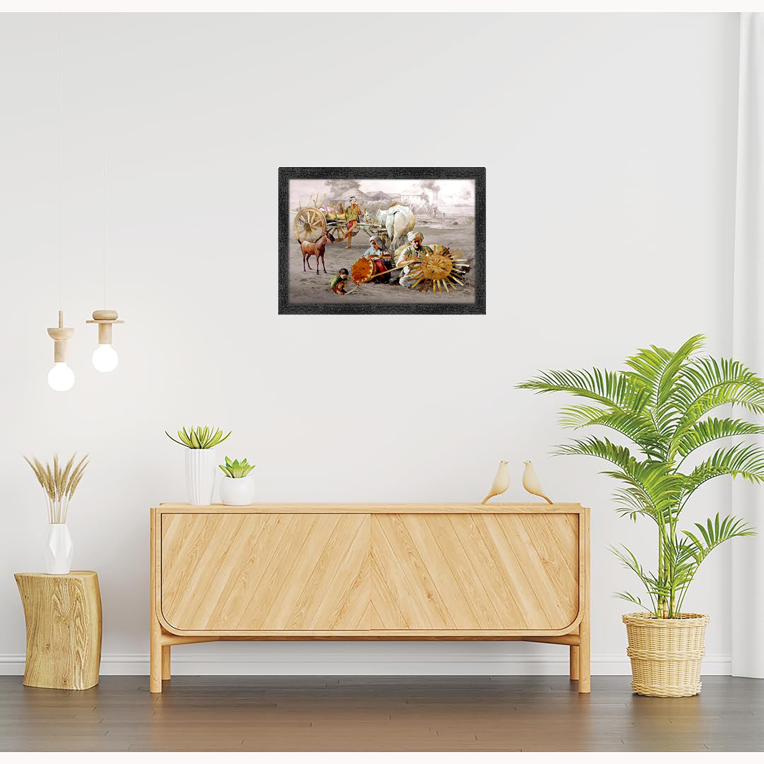 Dharvika Innovations Rajasthani Village Scenery Photo Frame, Black, Sparkle Coated Lamination 42 14 x 20 Inch 1