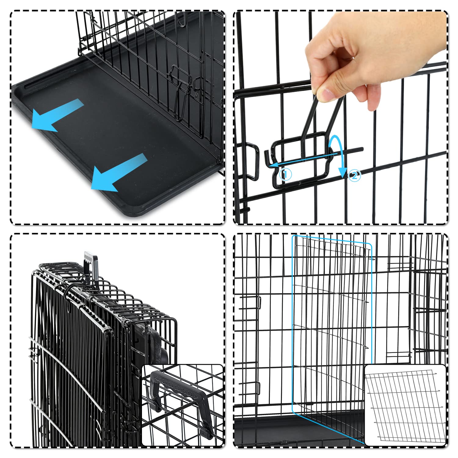 FunniHomi Foldable Metal Dog Crate With Divider & Double Door - Medium/Large Size