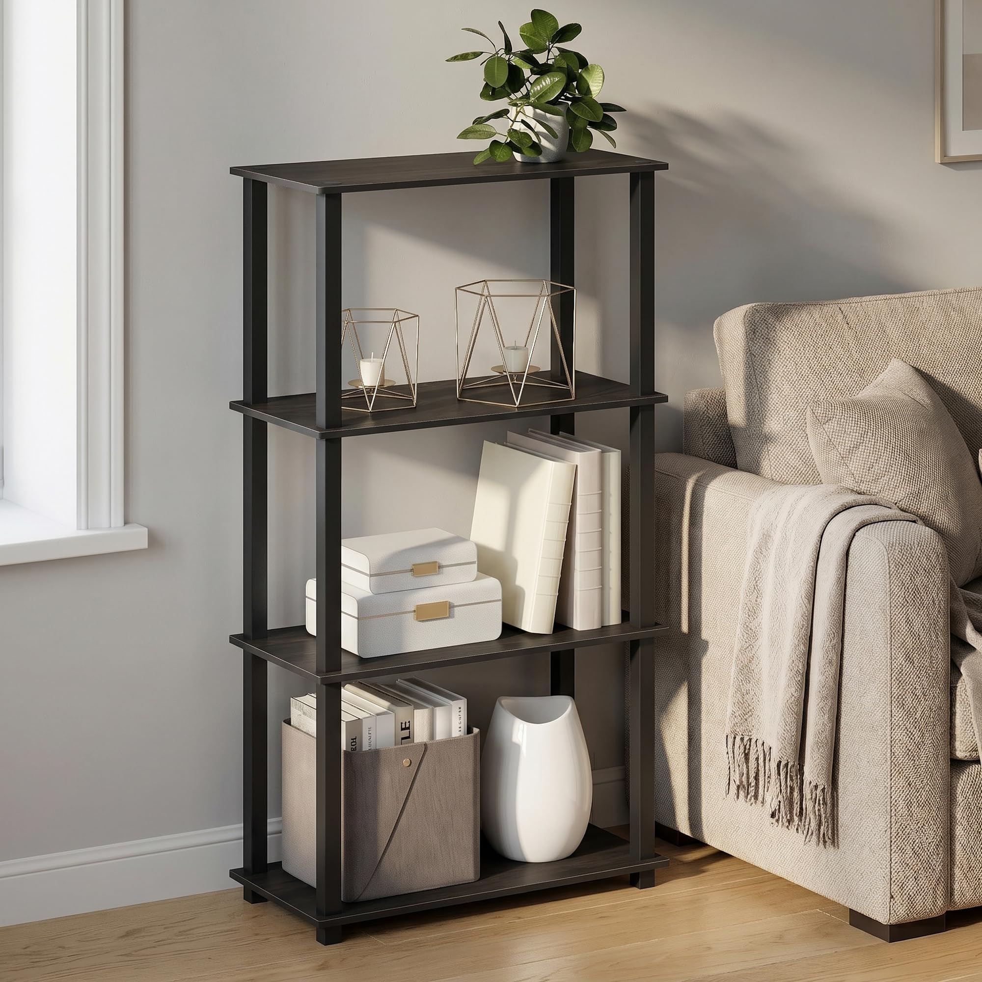 Furinno Turn-S-Tube Toolless 4-Tier Storage Shelves, Black Espresso
