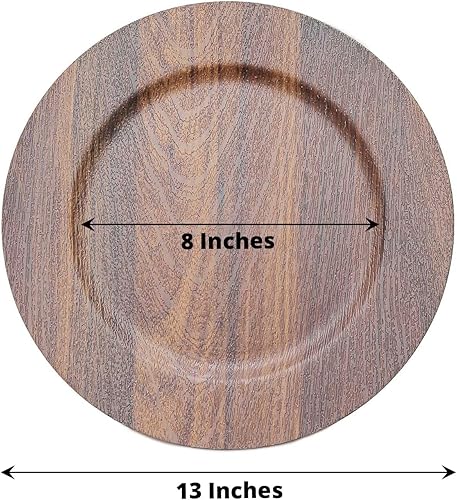 Balsa Circle 6 platos de plástico de madera sintética de 13 pulgadas, redondos, de color marrón oscuro, rústico, para bodas, fiestas, eventos,