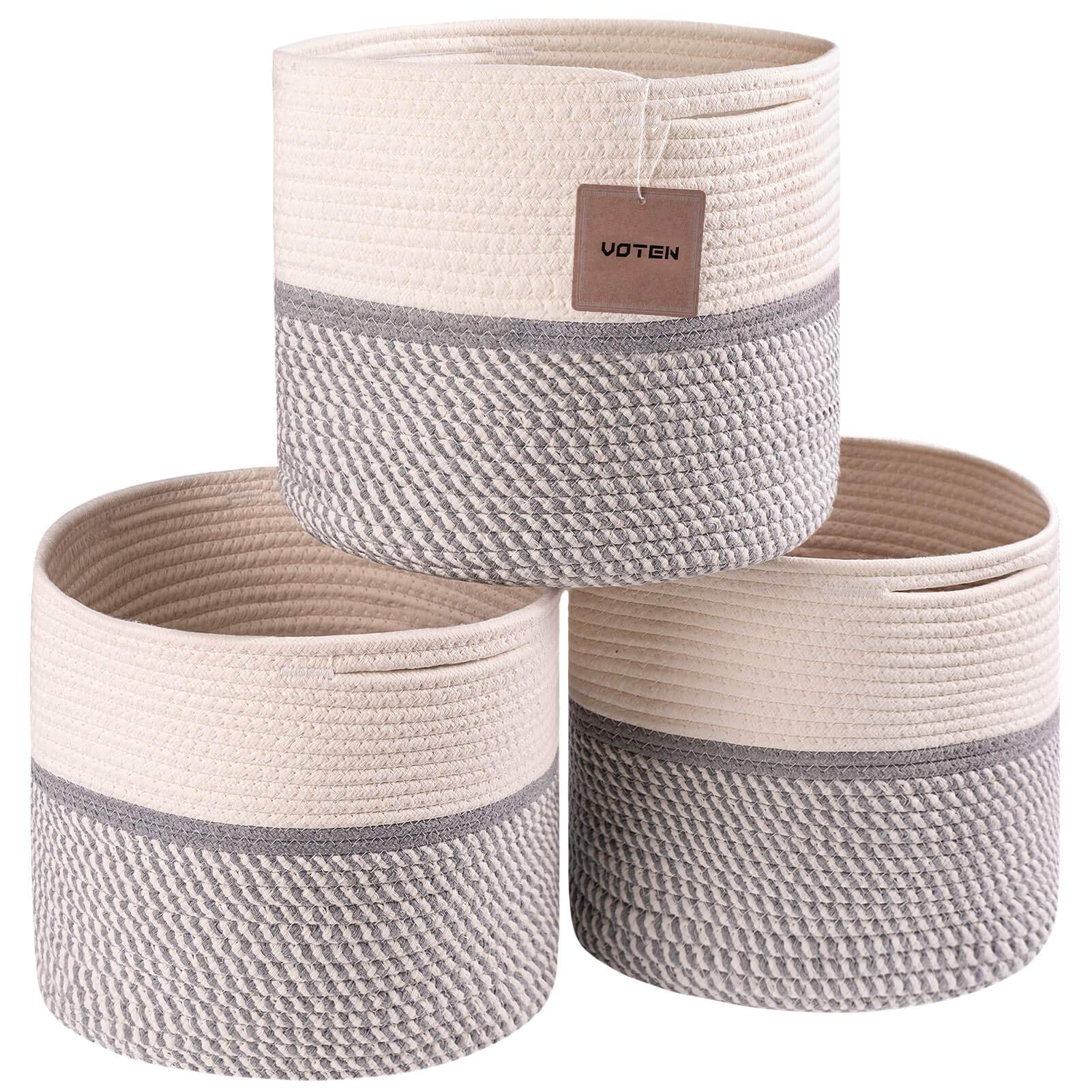 voten Cube Storage Baksets Bins 11x11?ÇÖ?ÇÖ Fit 12x12?ÇÖ?ÇÖ Cube Storage Organizer Bookcases Shelving,Stylish&Durable Woven Cotton Storage Basket Containers for Organizing 3-Pack Off White/Mixed Grey