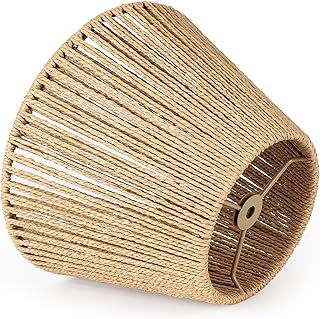 Small Rattan Lamp Shade, Boho Bell Lamp Shades for Table Lamps, Wicker Woven Lampshade Replacement for Floor Lamp, Wall Sconces Light Cover, Spider Fitter (Brown, 5.5x9.5x6.7 inch)
