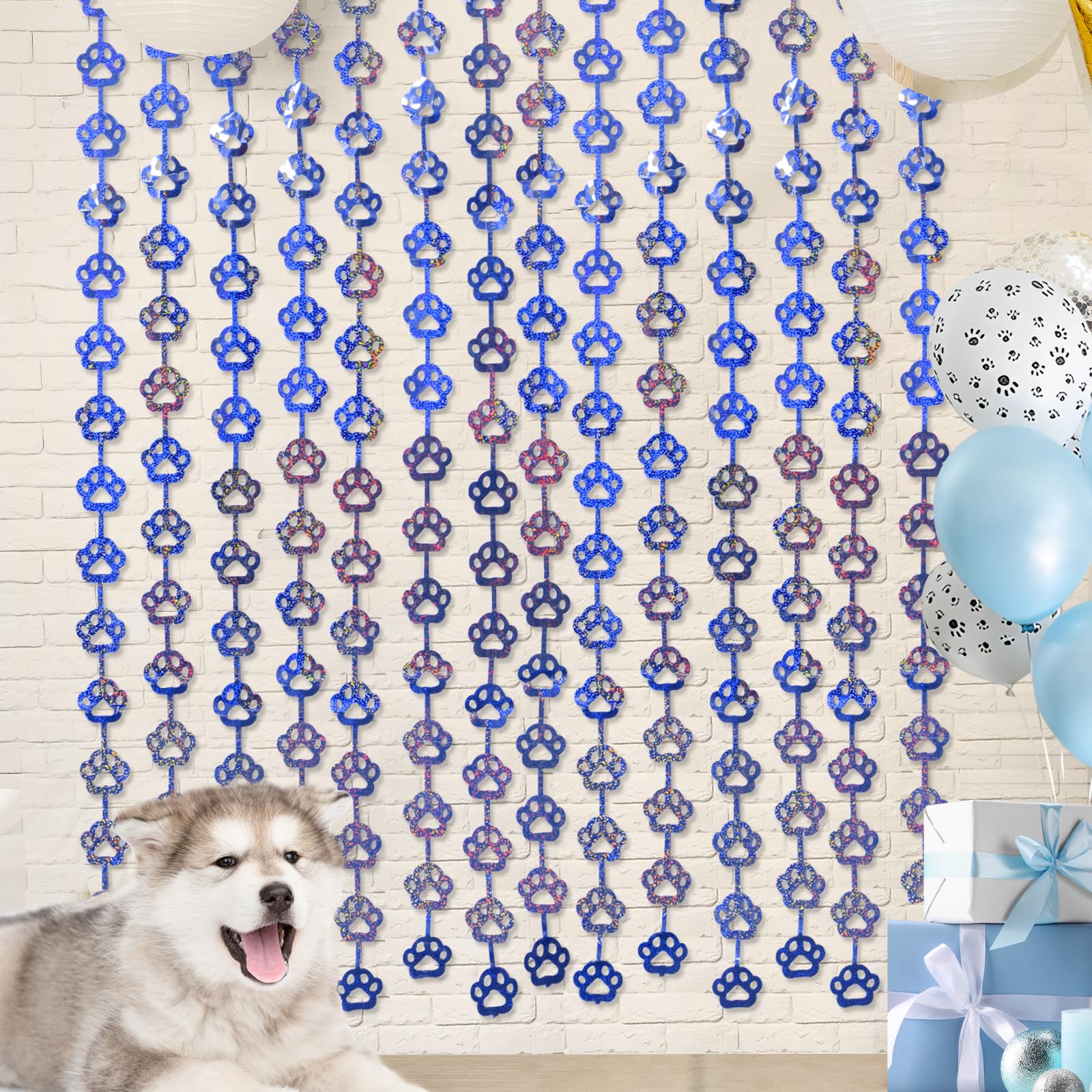 MENSTARSI Blue Dog Birthday Party Supplies, 2 Pack Blue Dog Paw party Decorations, 3.3x6.6ft Paw Tinsel Foil Fringe Curtains, Puppy Photo Booth Prop Backdrop Streamer, Birthday Decor, Party Decor