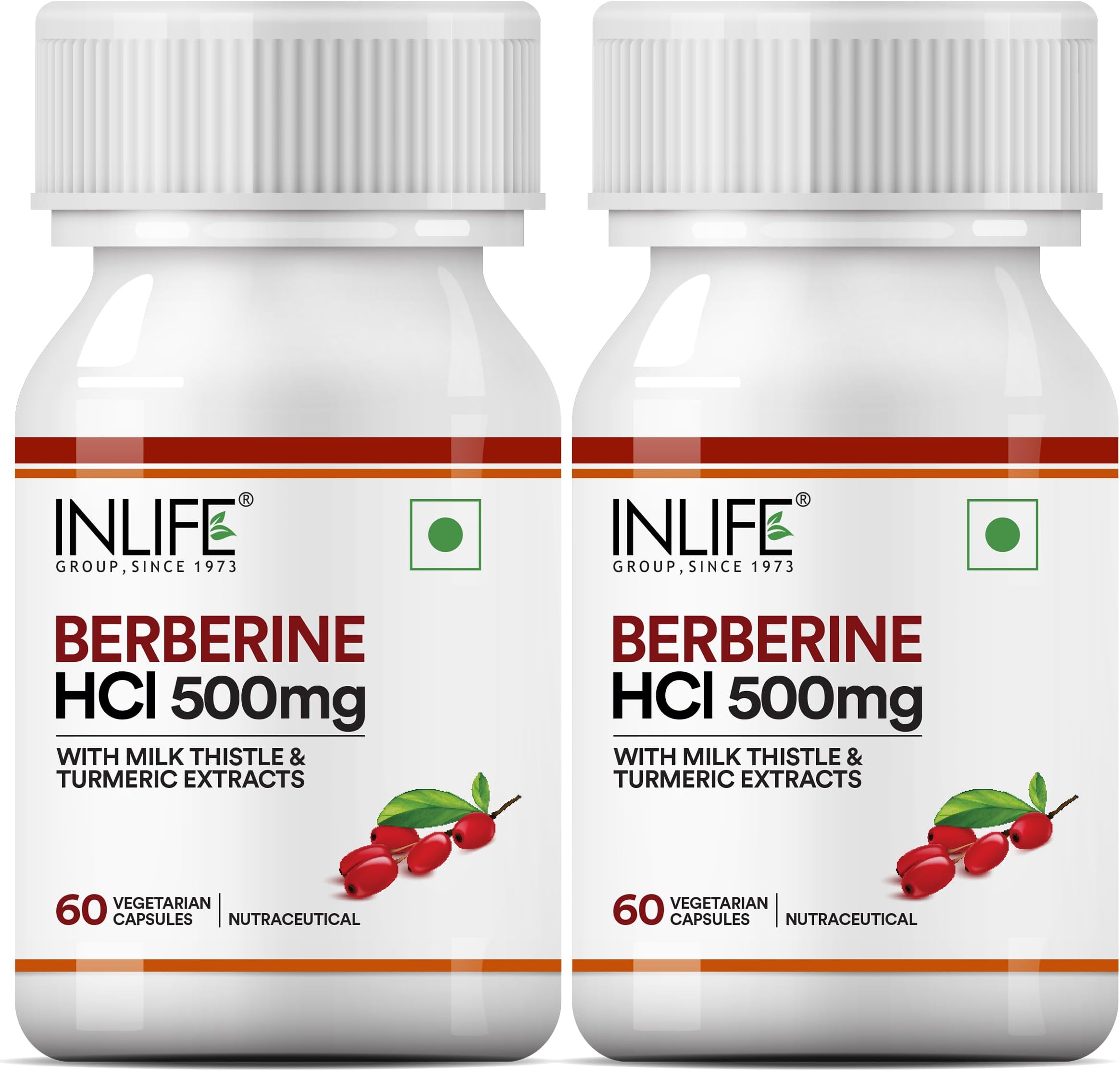 INLIFE Berberine HCL 500mg Supplements with Milk Thistle & Turmeric Extract Support for Men & Women - 60 Veg Capsules (Pack of 2, 120)