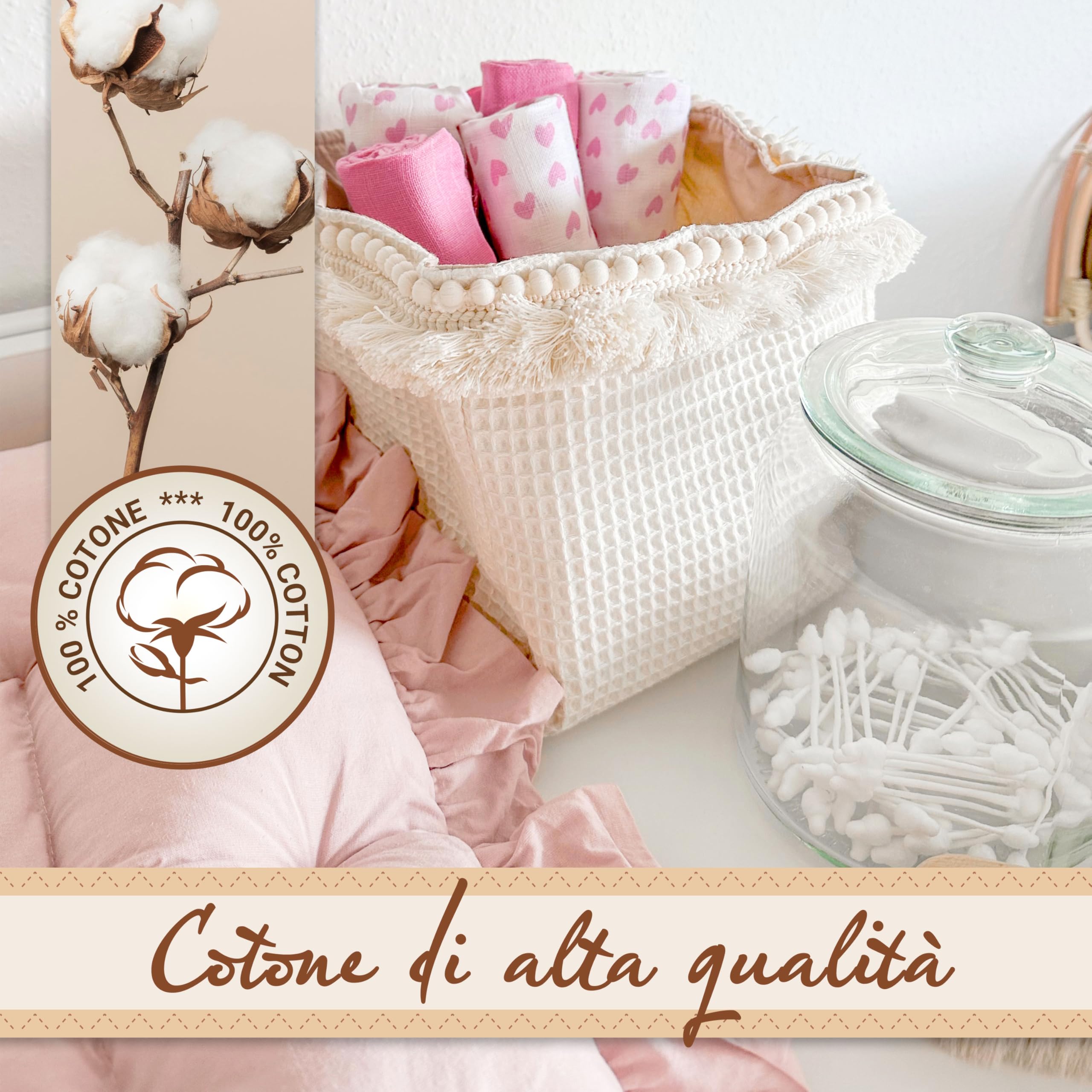 ZOLLNER 5 mussole in musselin - 80x80 cm in cotone morbidissimo - panni soffici e sensibili sulla pelle - rosa bianchi con box regalo - lavabili a 60°C - certificati OEKO TEX (R)