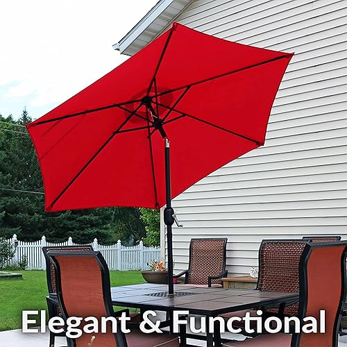 Miniatura 101 de Sunnydaze Sombrilla de patio al aire libre de 7.5 pies, sombrilla de poliéster con botón de inclinación y manivela, 8 varillas resistentes, color