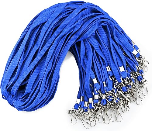 100 cordones planos para identificación con gancho giratorio, cómodas correas para el cuello con clip para insignia, color azul