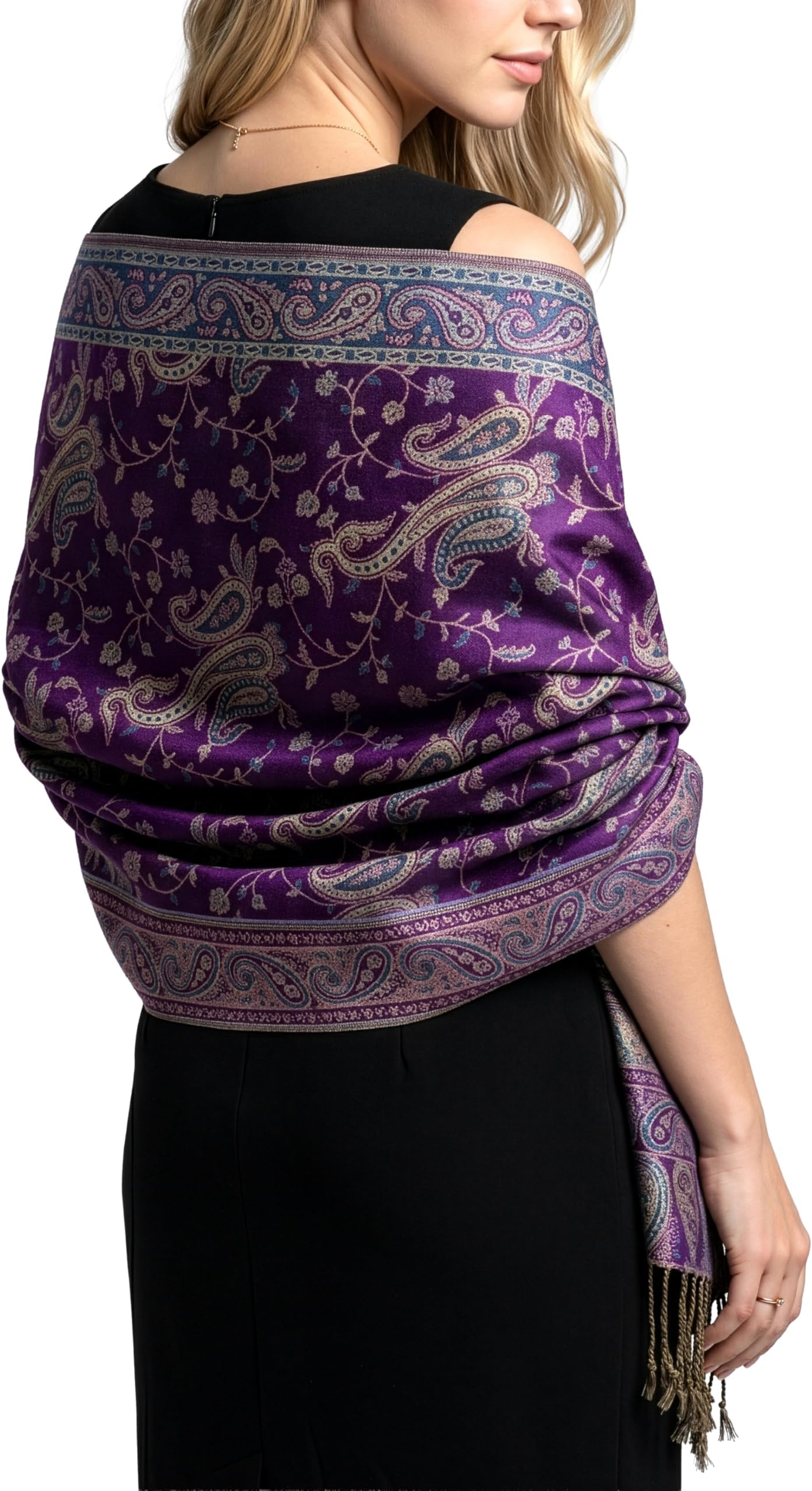 Reversible Paisley Pashmina Rave Scarf – Exotic Indian Shawls and Wraps for Evening Dresses, Festivals, All Seasons