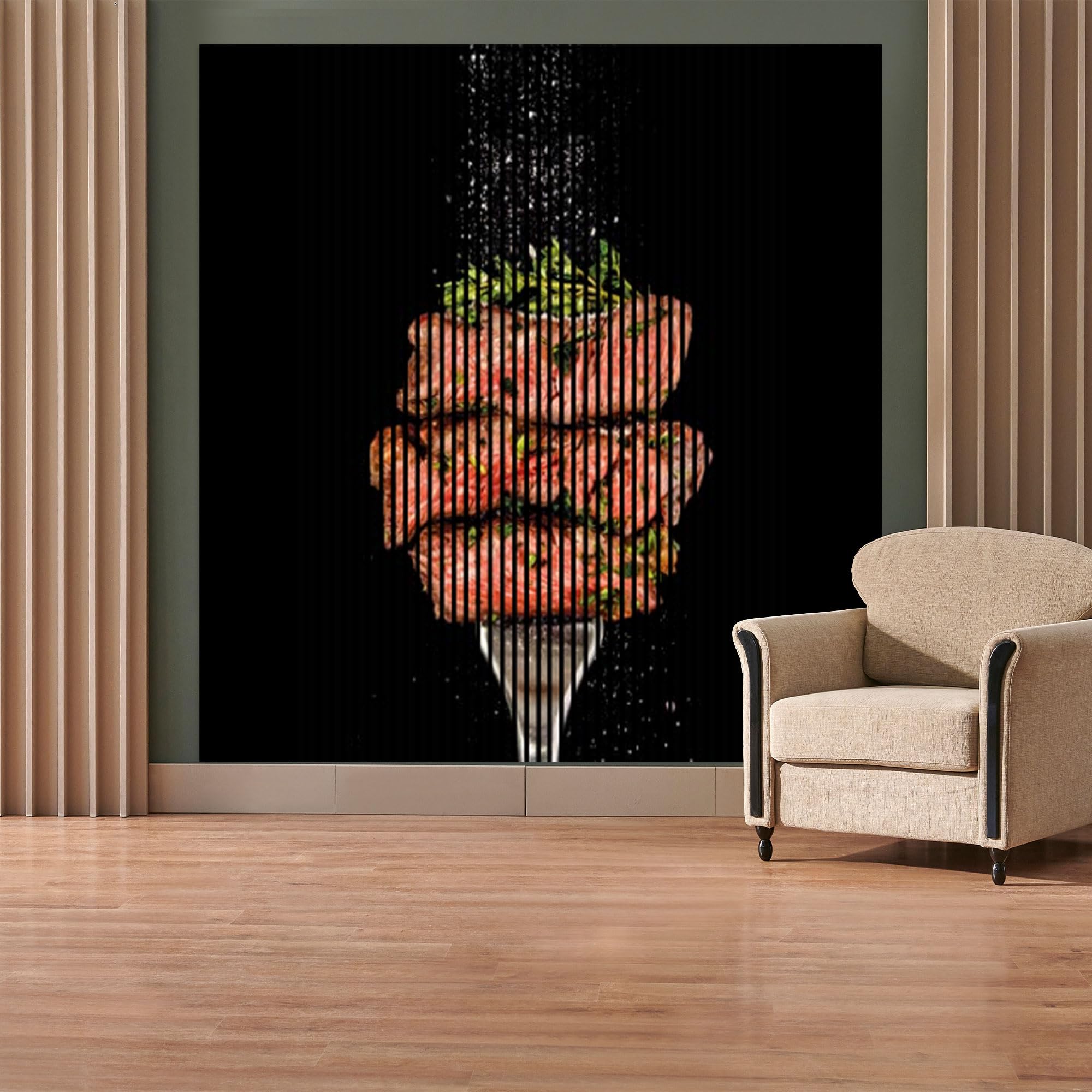 Panele akustyczne z nadrukiem cyfrowym Steak01 19 x 2253 x 2400 mm Streak zioła sól MDF włókna PET panele ścienne czarne zielone brązowe 4 pojedyncze płyty