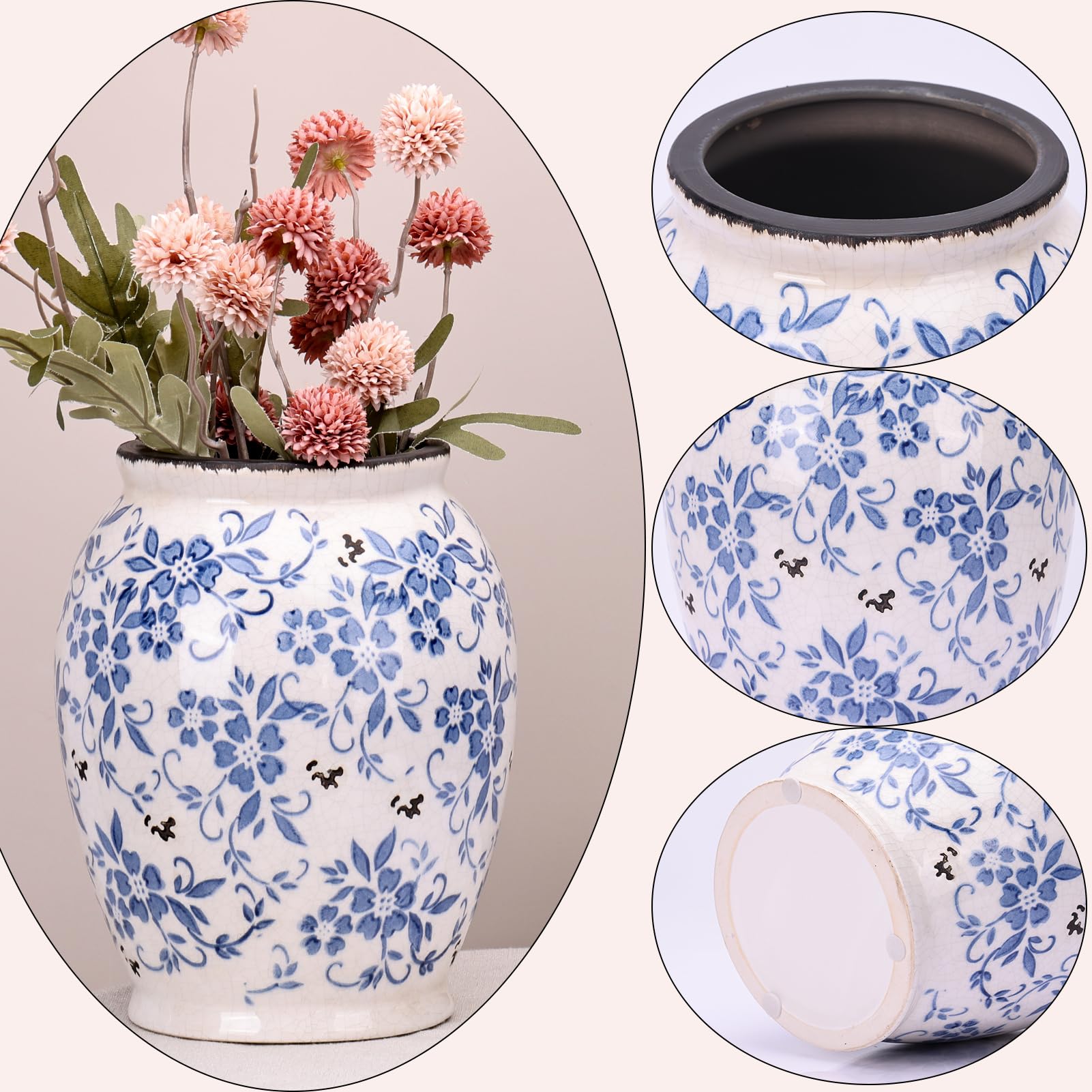 BNNP Vazen Voor Centerpieces Handbeschilderde Blauwe En Witte Porseleinen Vaas Keramische Vloer Grote Vaas Woonkamer Bloemstuk Thuiskantoor Decoratie Plantenbakken