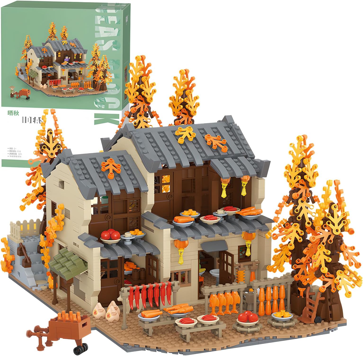 - POSO Micro Block Toy Building Store Model House House House Pretend Play House House Pretend Play Adult Girls Boys Kids Christmas Children's Day New Year Birthday Celebration (Fall-Farmhouse House)