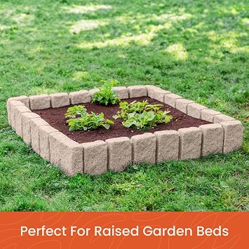 Beuta Landscape Edging | Garden Edging Border | Faux Stone Block XL for Lawn Edging, Flower Beds & Yard Edging 4 Pack | Each Section Has 6 Blocks 48 L x 4 W x 9.5 H | 12 Spikes | Cobblestone