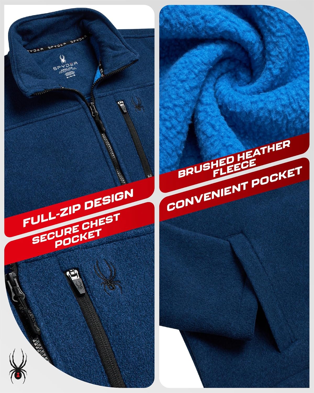 Spyder Mens Fleece Jacket - Full Zip Up Lightweight Sherpa Fleece Fall Mens Winter Jacket with Pockets for Outdoor Hiking - Image 6