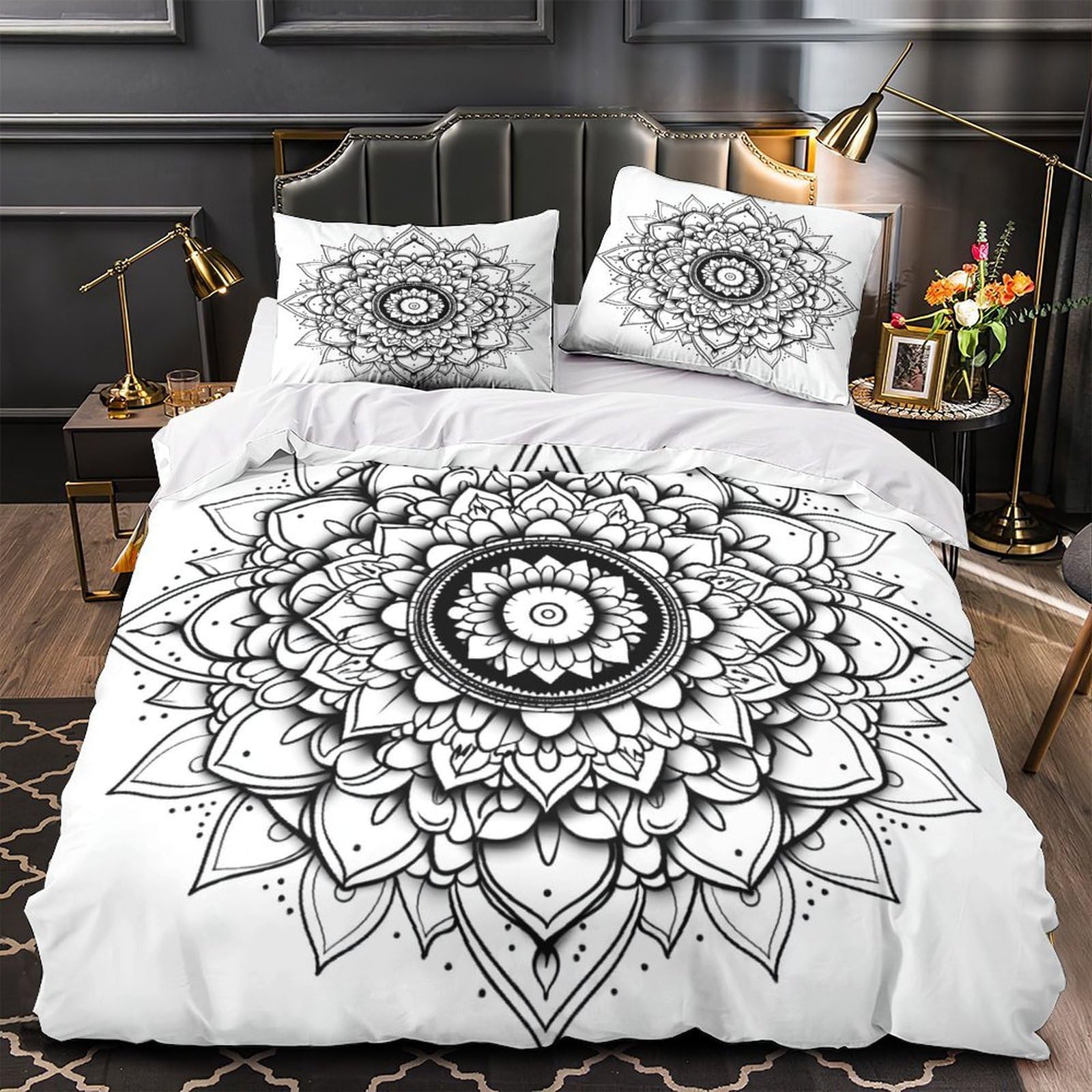Housse de couette mandala hypoallergénique et douce en microfibre résistante 3 pièces
