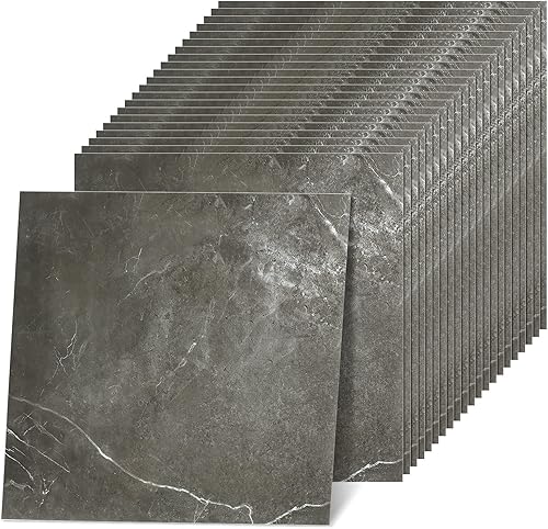Miniatura 8 de Spiareal 48 baldosas de vinilo autoadhesivas e impermeables para baño, cocina, dormitorio, sala de estar, 48 unidades de 12 x 12 pulgadas (mármol