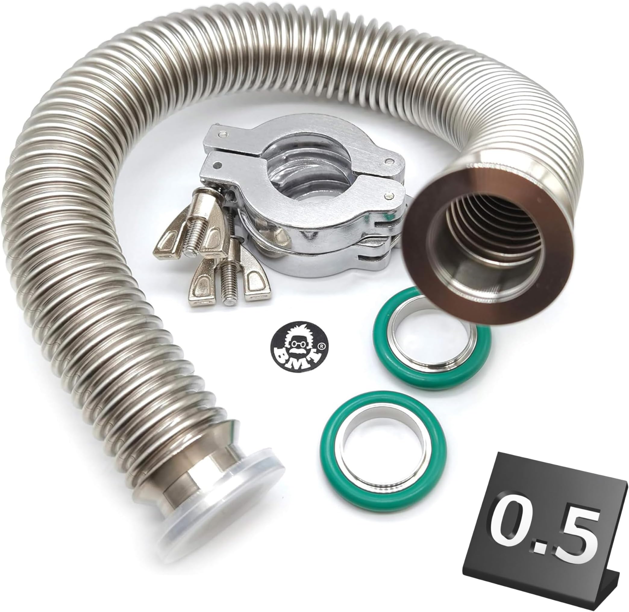 bmotiontech ISO-KF KF25 Corrugated Bellow Hose Set with 2X Aluminum clamp / 2X SS Centering Ring / 2X FKM O-Ring (500mm appox. 1.6ft KF25)