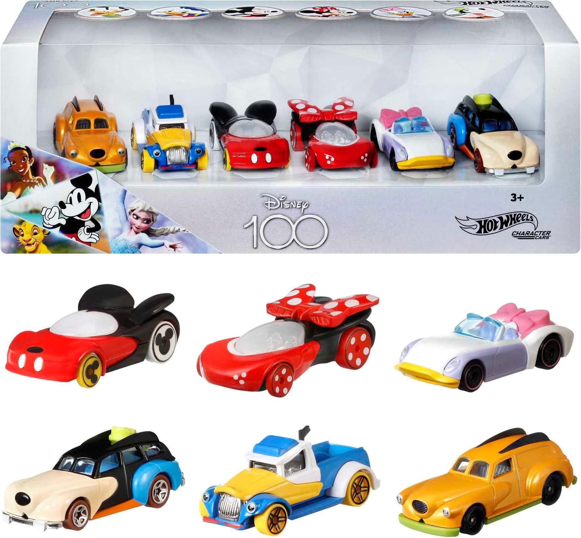 Disney Toy Cars 6-Pack, Set of 6 Character Vehicles in Collectable Packaging: Mickey, Minnie, Pluto, Daisy, Donald & Goofy