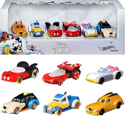 Hot Wheels Disney Character Cars, 6-Pack 1:64 Scale Toy Cars in Collectible Packaging: Mickey, Minnie, Pluto, Daisy, Donald & Goofy