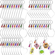 Cruzix 200Pcs Blank Keychains for Vinyl, Acrylic Keychain Blanks Bulk with 5 Shapes Clear Acrylic Disc Leather Tassel Charms Key Chains Jump Ring for DIY Craft Ornament Engrave Painting